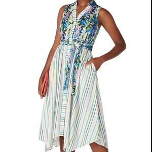 Badgley Mischka floral and stripe button front day dress